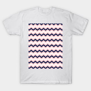 Light Pink, White and Navy Blue Chevron Zigzag Pattern T-Shirt